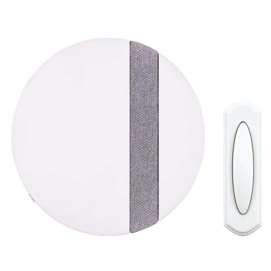 Doorbells * | Hampton Bay Wireless Plug-In Doorbell Kit With Wireless Push Button, White With Gray Fabric