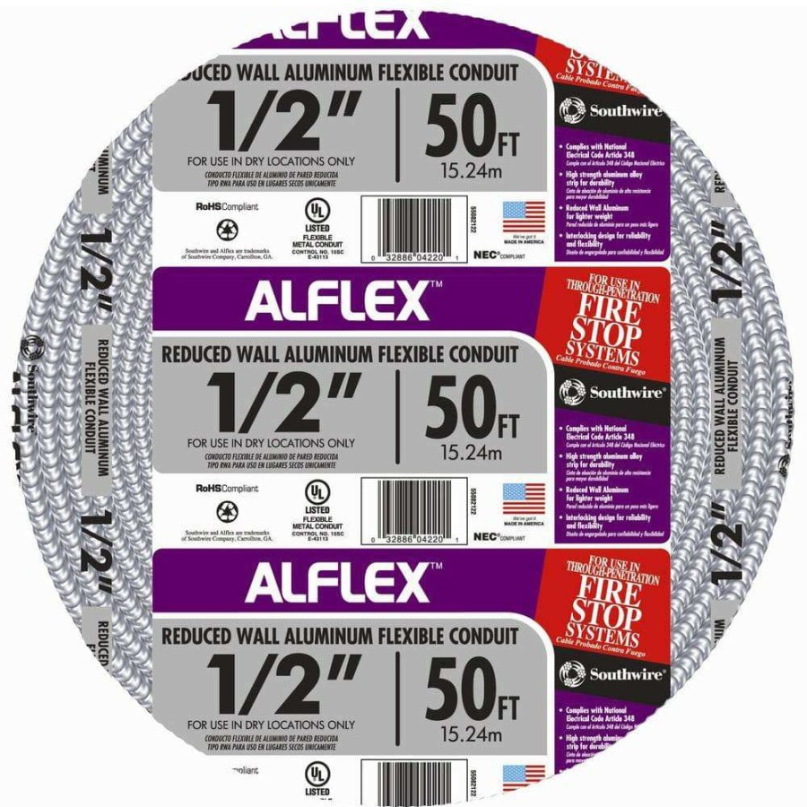 Electrical Boxes, Conduit & Fittings * | Southwire 1/2 In. X 50 Ft. Alflex Rwa Metallic Aluminum Flexible Conduit