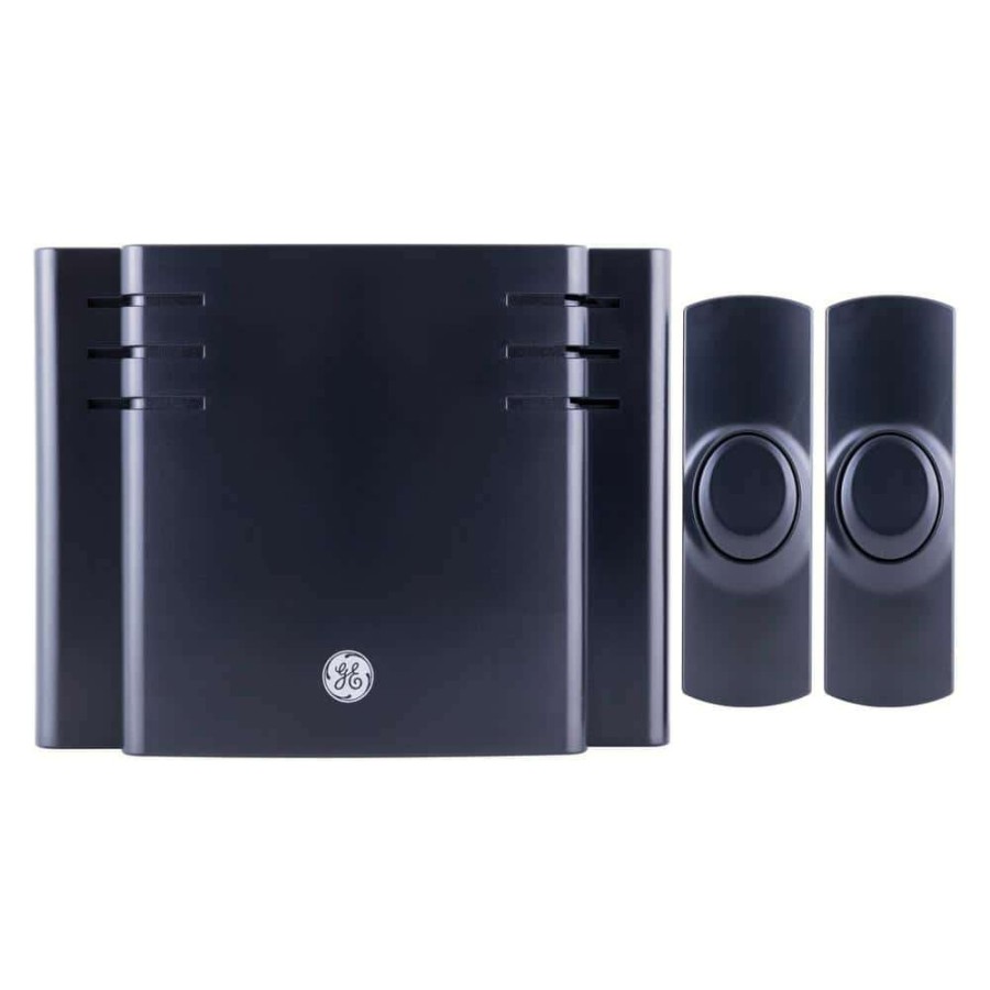 Doorbells * | Ge Wireless Battery Operated Door Bell Kit With 1 Receiver, 2 Push, Buttons Black