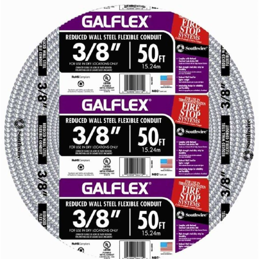 Electrical Boxes, Conduit & Fittings * | Southwire 3/8 In. X 50 Ft. Galflex Rws Metallic Armored Steel Flexible Conduit