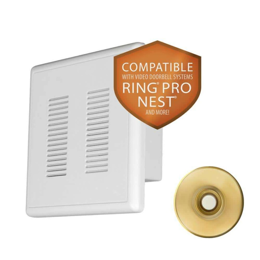 Doorbells * | Nicor Primechime Plus 2 Video Compatible Wired Door Bell Chime Kit With Polished Brass Stucco Button