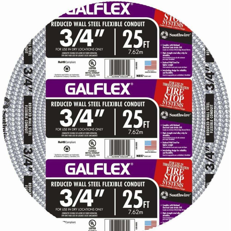 Electrical Boxes, Conduit & Fittings * | Southwire 3/4 In. X 25 Ft. Galflex Rws Metallic Armored Steel Flexible Conduit