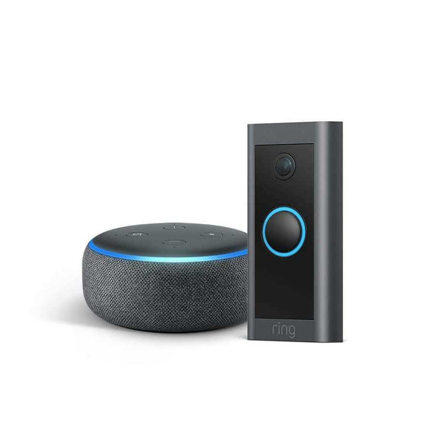 Doorbells * | Ring Wired Video Door Bell With Echo Dot In Charcoal (3Rd Gen)