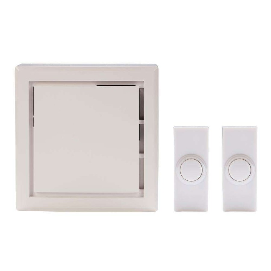 Doorbells * | Hampton Bay Wireless Battery Operated Doorbell Kit With 2 Wireless Push Buttons, White