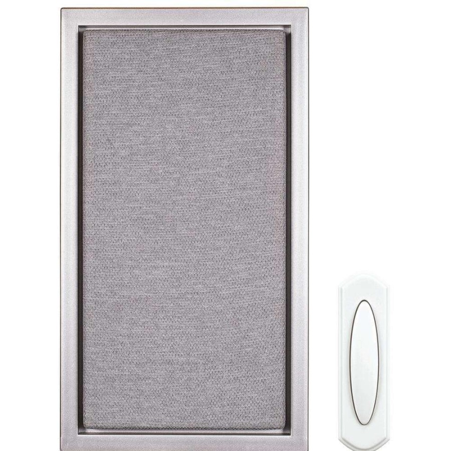 Doorbells * | Hampton Bay Wireless Battery Operated Doorbell Kit With Wireless Push Button, Nickel With Gray Fabric