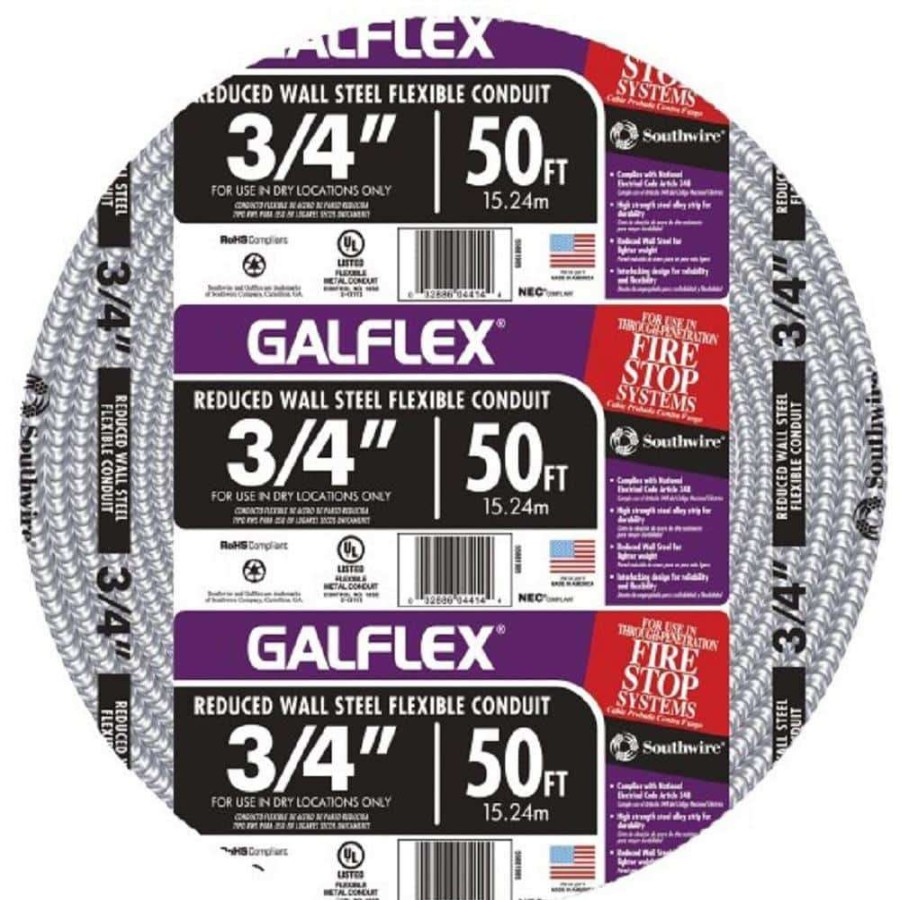 Electrical Boxes, Conduit & Fittings * | Southwire 3/4 In. X 50 Ft. Galflex Rws Metallic Armored Steel Flexible Conduit