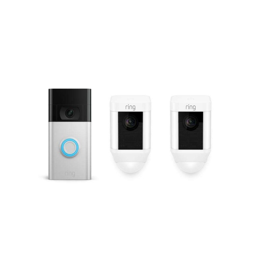 Smart Devices * | Ring Satin Nickel Wired And Wireless Video Door Bell With Spotlight Cam Battery, White (2-Pack)