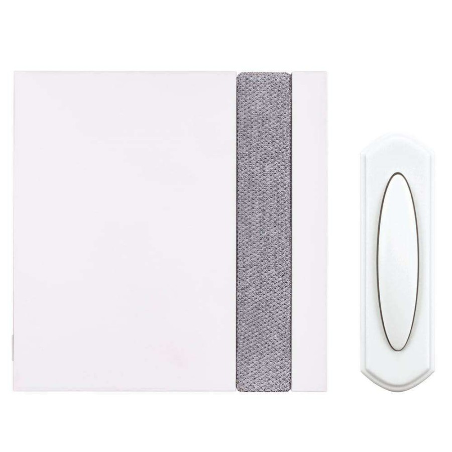 Doorbells * | Hampton Bay Wireless Plug-In Doorbell Kit With Wireless Push Button, White With Gray Fabric