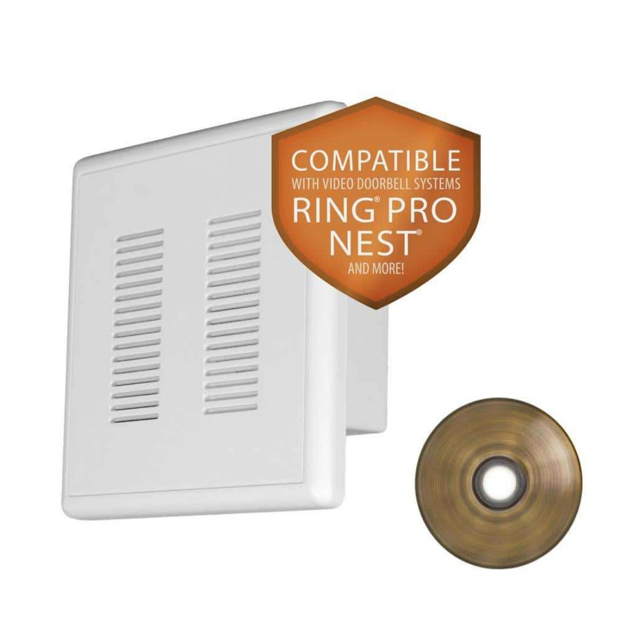 Doorbells * | Nicor Primechime Plus 2 Video Compatible Wired Door Bell Chime Kit With Antique Brass Stucco Button