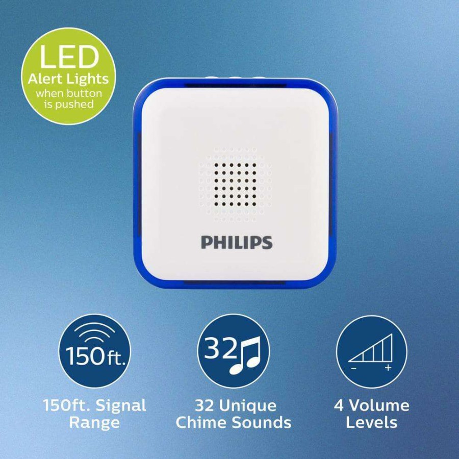 Doorbells * | Philips Wireless Battery-Operated Door Bell Kit With 32 Melodies And 1 Push Button