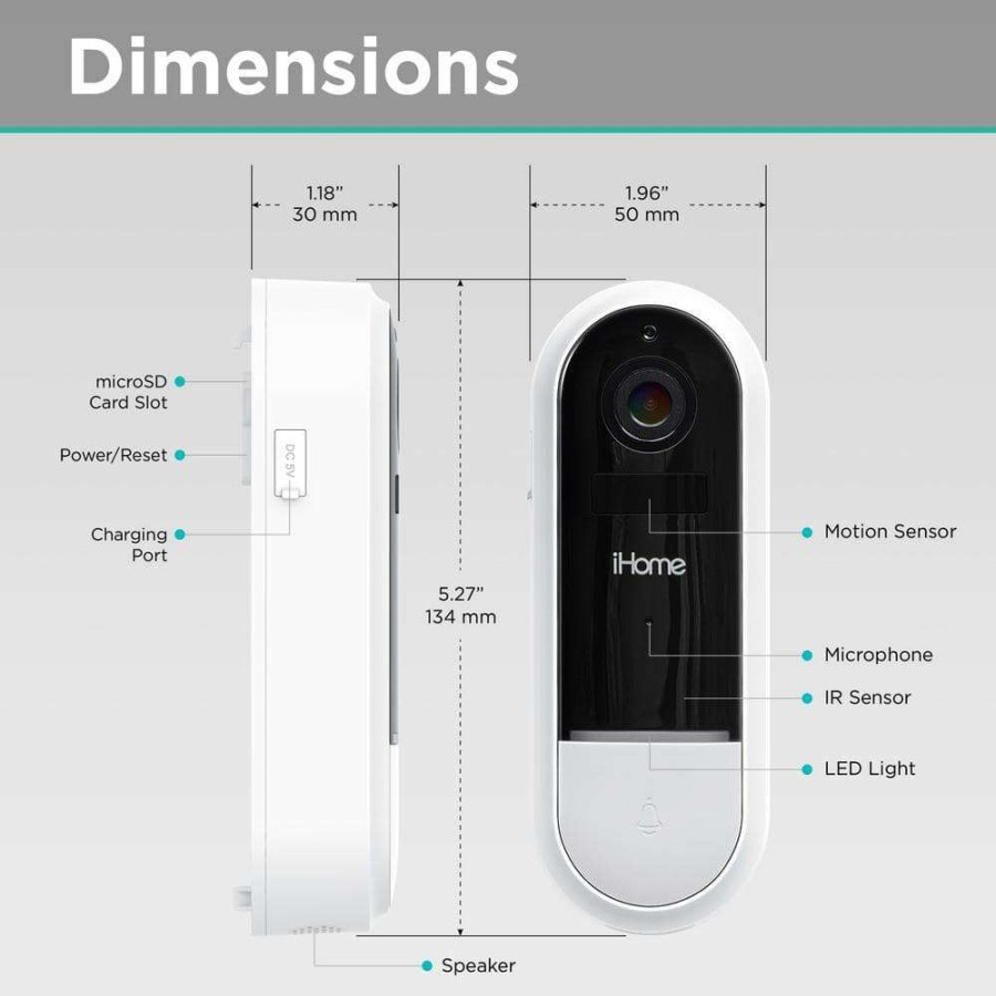 Doorbells * | Ihome Insight Smart Water Resistant Wireless Doorbell Camera