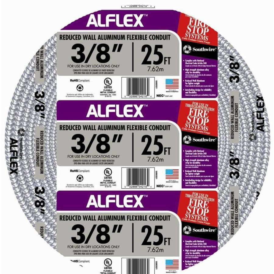 Electrical Boxes, Conduit & Fittings * | Southwire 3/8 In. X 25 Ft. Alflex Rwa Metallic Aluminum Flexible Conduit