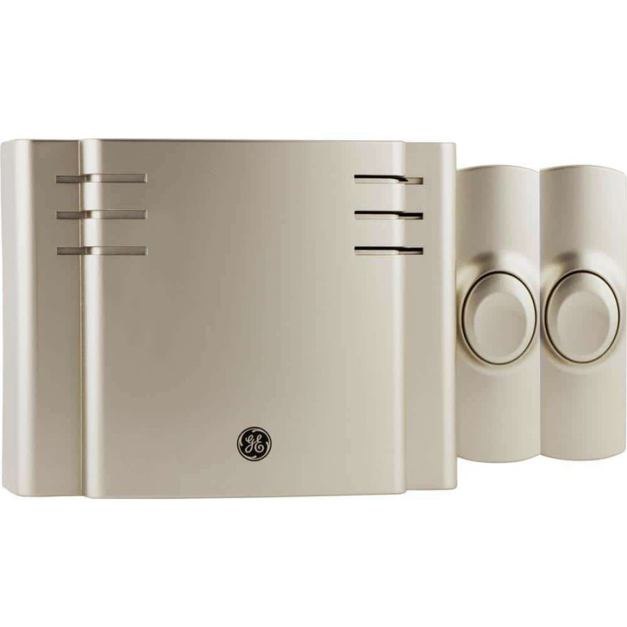 Doorbells * | Ge Satin Nickel, Wireless Door Bell Kit, 8 Melodies, 1 Receiver, 2 Push Buttons, Battery-Operated