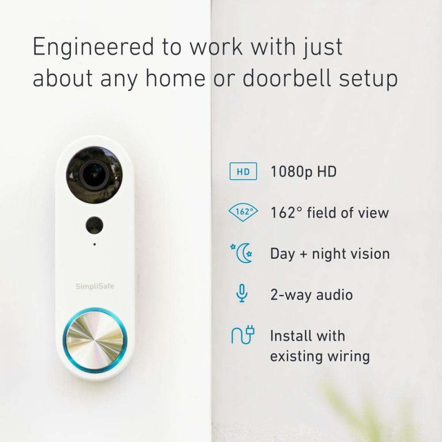 Smart Devices * | Simplisafe Wired 1080P Pro Video Doorbell Smart Wi-Fi Video Doorbell Camera, Motion Activated With Visual Alert And Speaker