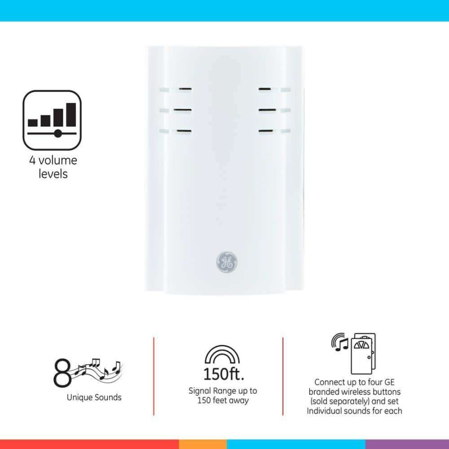 Doorbells * | Ge Wireless 8-Melody Wall Outlet Door Chime