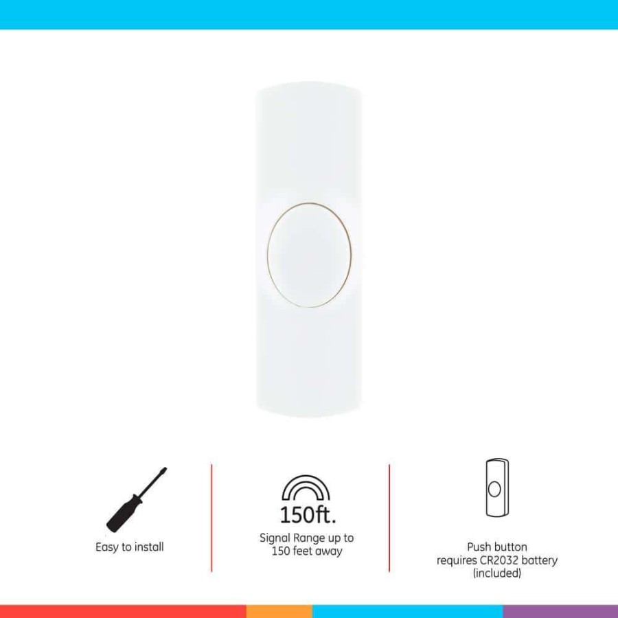 Doorbells * | Ge Wireless Replacement Doorbell Push Button White