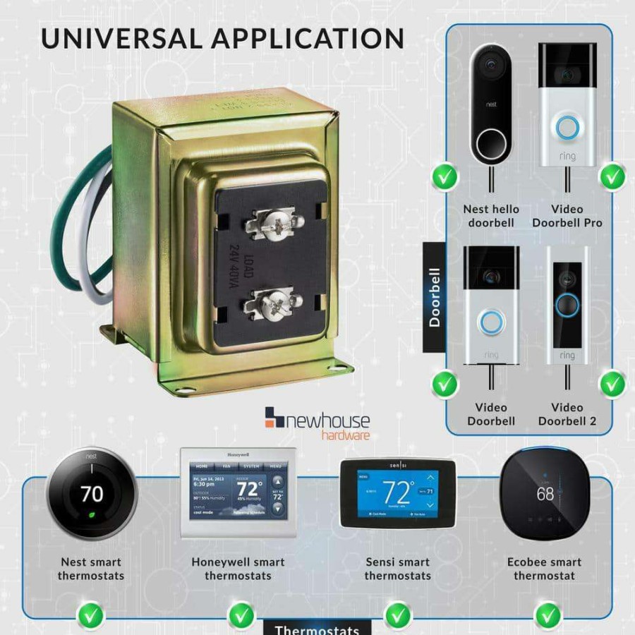 Doorbells * | Newhouse Hardware Wired 24V 40Va Doorbell Transformer For Powering Multiple Smart Doorbells And Thermostats