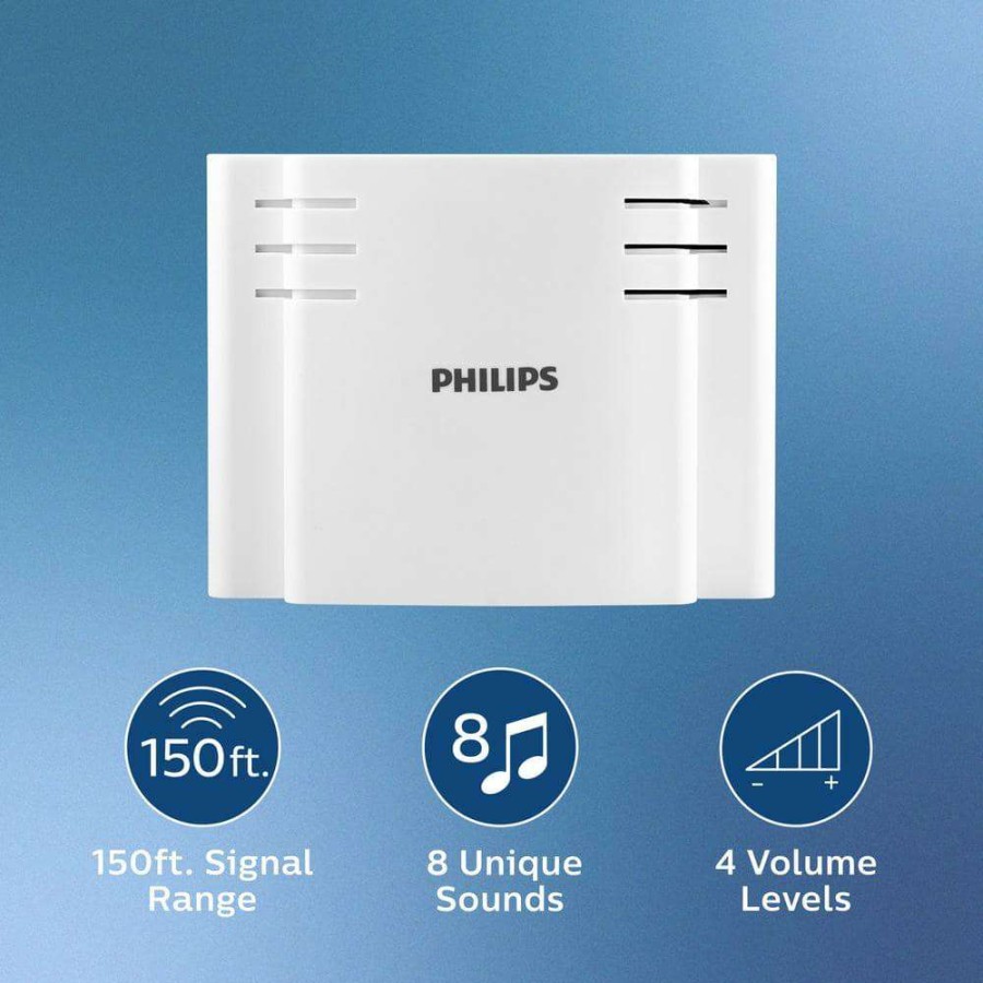 Doorbells * | Philips Wireless Battery-Operated Door Bell Kit With 8 Melodies And 1 Push Button