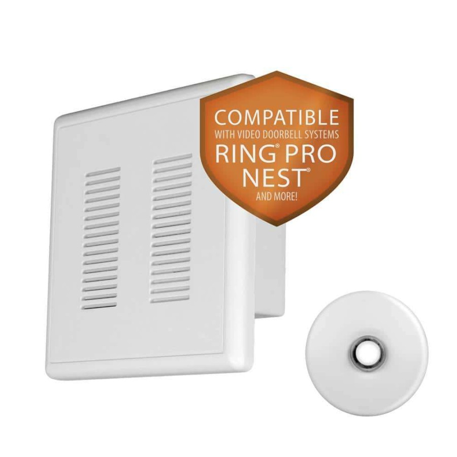 Doorbells * | Nicor Primechime Plus 2 Video Compatible Wired Door Bell Chime Kit With White Stucco Button