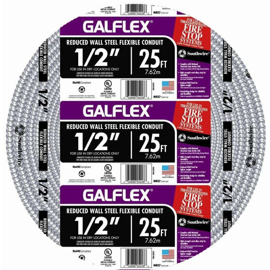 Electrical Boxes, Conduit & Fittings * | Southwire 1/2 In. X 25 Ft. Galflex Rws Metallic Armored Steel Flexible Conduit