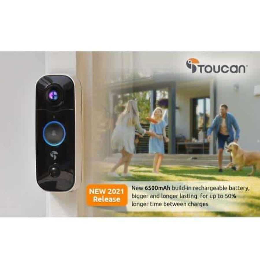 Doorbells * | Toucan 1-Channel 1080P Hd 180-Degree With Wi-Fi And 2-Way Communication Wireless Video Doorbell Camera