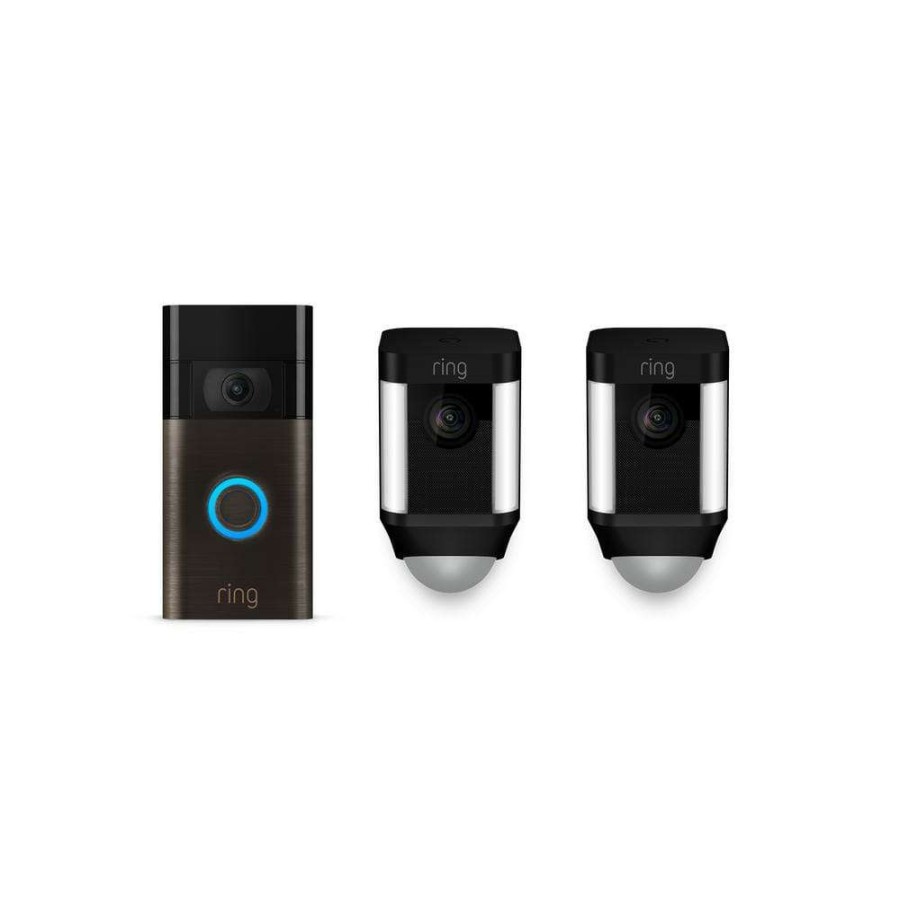 Doorbells * | Ring Venetian Bronze Wired And Wireless Video Door Bell With Spotlight Cam Battery, Black (2-Pack)